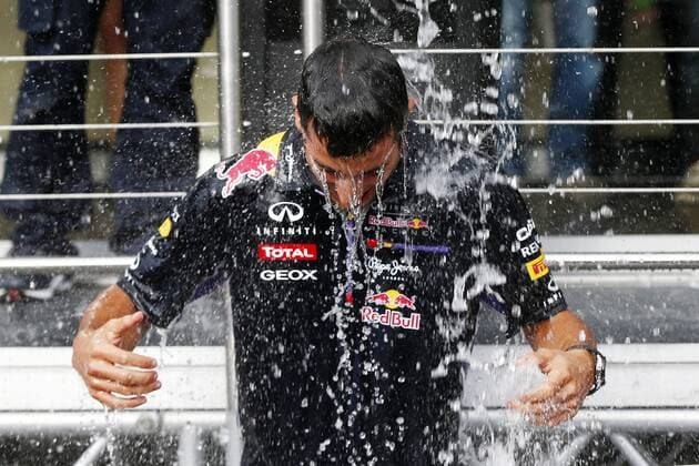 Motorsports: FIA Formula One World Championship 2014, Grand Prix of Belgium, 3 Daniel Ricciardo (AUS, Infiniti Red Bull Racing), ice bucket challenge xHOCHxZWEIx