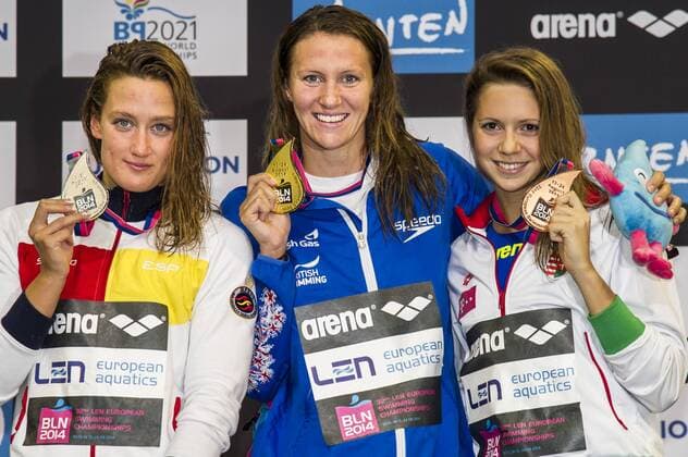 BELMONTE GARCIA Mireia ESP Silver Medal (L) CARLIN Jazmin GBR Gold Medal KAPAS Boglarka HUN Bronze Medal 800m Freestyle Women Final 32nd LEN European Championships Berlin GiorgioxScala DBM