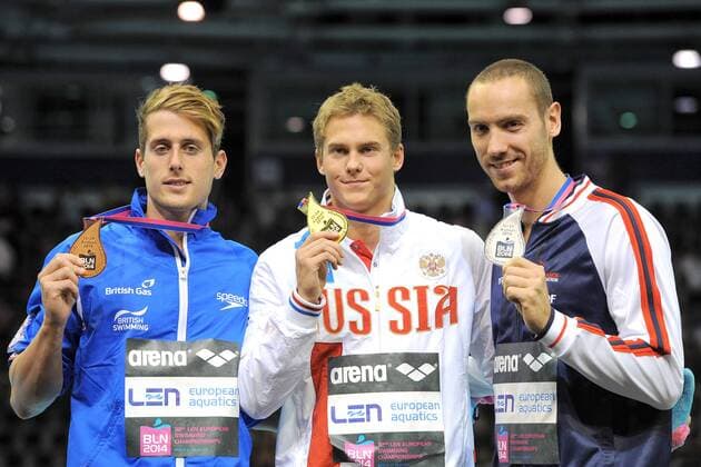 Christoph Walker-Hebborn GBR Bronze, Vladimir Morozov Russia Gold, Jeremy Stravius France Silver 50m Backstroke Men Swimming 32nd LEN European Championships Berlin andreaxstaccioli
