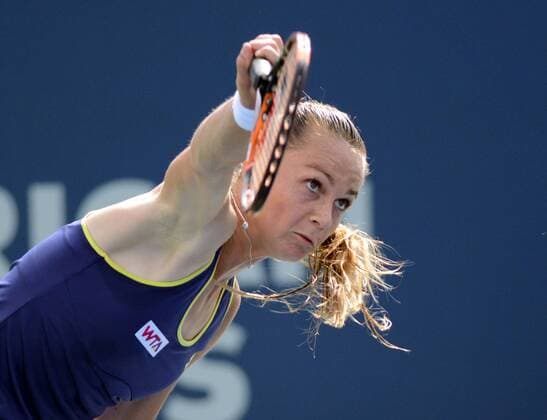 Magdalena Rybarikova (SVK) in Aktion. Connecticut Open 2014, New Haven, United States.