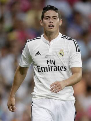 James Rodriguez of Real Madrid during the Spanisch Super Cup match between Real Madrid and Atletico Madrid at Estadio Santiago Bernabeu on august 19, 2014 in Madrid, Spain Real Madrid v Atletico Madrid Spanish Super Cup 2014 2015 xVIxLaurensxLindhoutxIVx 2545241