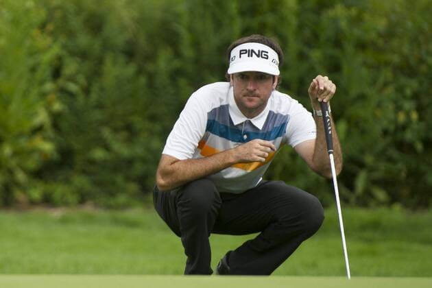 Aug. 22, 2014 - Paramus, New Jersey, U.S - August 22, 2014: Bubba Watson (USA) examines the green during the second round of The Barcla s Fed Ex Championship at Ridgewood Country Club in Paramus, NJ. Mandatory Credit: Kostas Lymperopoulos csm GOLF 2014: The Barcla s Fed Ex Championship AUG 22 - ZUMAc04