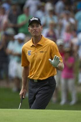 Aug. 23, 2014 - Paramus, New Jersey, U.S - August 23, 2014: Jim Furyk (USA) salutes the crowd on the 18th green during the third round of The Barclays Fed Ex Championship at Ridgewood Country Club in Paramus, NJ. Mandatory Credit: Kostas Lymperopoulos csm GOLF 2014: The Barclays Fed Ex Championship AUG 23 - ZUMAc04