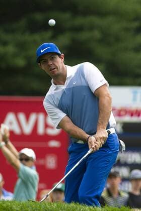 Aug. 23, 2014 - Paramus, New Jersey, U.S - August 23, 2014: Rory McIlroy (NIR) eye s the ball as he hits out of a bunker on the 11th hole during the third round of The Barclays Fed Ex Championship at Ridgewood Country Club in Paramus, NJ. Mandatory Credit: Kostas Lymperopoulos csm GOLF 2014: The Barclays Fed Ex Championship AUG 23 - ZUMAc04