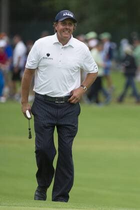 Aug. 23, 2014 - Paramus, New Jersey, U.S - August 23, 2014: Phil Mickelson (USA) smiles as he approaches the 18th green during the second round of The Barclays Fed Ex Championship at Ridgewood Country Club in Paramus, NJ. Mandatory Credit: Kostas Lymperopoulos csm GOLF 2014: The Barclays Fed Ex Championship AUG 23 - ZUMAc04
