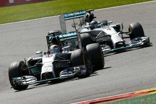 Motorsports: FIA Formula One World Championship 2014, Grand Prix of Belgium, 6 Nico Rosberg (GER, Mercedes AMG Petronas F1 Team), 44 Lewis Hamilton (GBR, Mercedes AMG Petronas F1 Team), xHOCHxZWEIx
