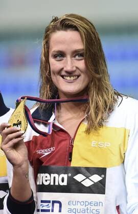 SWIMMING - LEN European championships BERLIN,GERMANY,24.AUG.14 - SWIMMING - LEN European championships. 200m Butterfly, women award ceremony. Image shows Mireia Garcia Belmonte (ESP). Keywords: medal. 