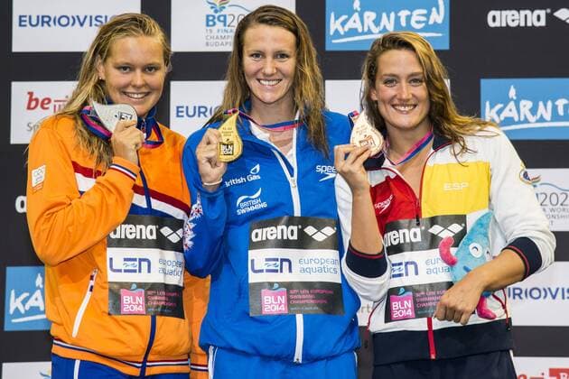 ROUWENDAAL Sharon NED Silver Medal (L) CARLIN Jazmin GBR Gold Medal BELMONTE GARCIA Mireia ESP Bronze Medal 400m Freestyle Women Final 32nd LEN European Championships Berlin GiorgioxScala DBM