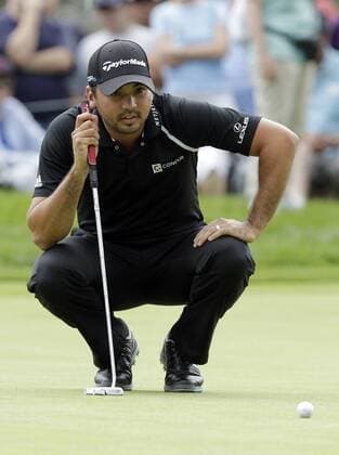Jason Day lines up a putt on the first hole in the final round at The Barclays at Ridgewood Country Club in Paramus, NJ on August 24, 2014. The Barclays this year returns to the Championship Course at the historic Ridgewood Country Club, site of The Barclays 2008 and 2010 championship.  NYP20140824108