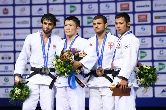 (L-R) Mudranov Beslan (RUS), Ganbat Boldbaatar (MGL), Papinashvili Amiran (GEO), Naohisa Takato (JPN), AUGUST 25, 2014 - Judo : 2014 World Judo Championships Men s -60kg at Traktor Ice Arena, Chelyabinsk, Russia. Noxthirdxpartyxsales  ( Aufmach20217101)