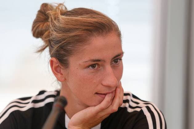 Fussball, Allianz Frauen-Bundesliga, Pressekonferenz 1. FFC Frankfurt, Bianca Schmidt (1. FFC Frankfurt), Einzelbild, Aktion, Action, xozx