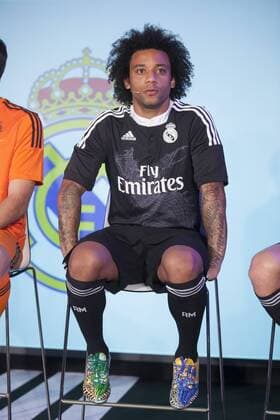 Real s Marcelo during the presentation of the Real Madrid s new Champions League kit at the Santiago Bernabeu stadium in Madrid, Spain. May 26, 2013.  (2014082621037)