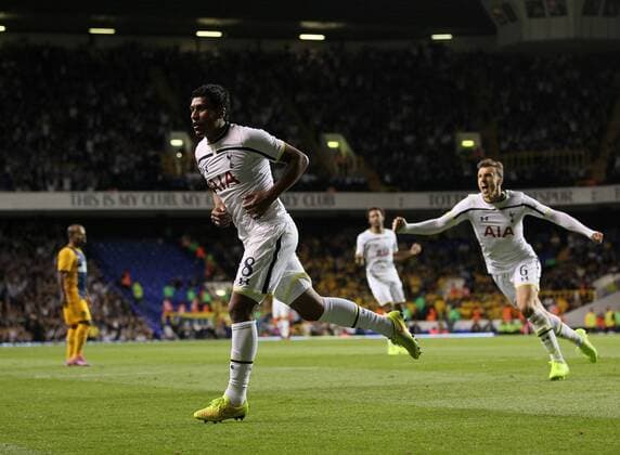 Tottenham s Paulinho celebrates scoring his sides second goal - UEFA Europa League, Play-off Second Leg - Tottenham Hotspur v AEL Limassol - White Hart Lane - England - 28th August 2014 - Picture David Klein Sportimage EDITORIAL USE ONLY. No use with unauthorised audio, video, data, fixture lists, club league logos or live services. Online in-match use limited to 120 images, no video emulation. No use in betting, games or single club league player publications.