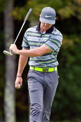 Aug. 29, 2014 - Norton, Massachusetts, United States - August 29, 2014: Rory McIlroy reacts after missing a putt at the 18th hole during the first round of the Deutsche Bank Championship at TPC Boston. Anthony Nesmith CSM GOLF 2014: Deutsche Bank Championship AUG 29 - ZUMAc04