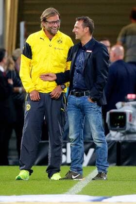 Trainer Jürgen Klopp (Dortmund) und Trainer Markus Weinzierl (FC Augsburg) v.l. vor dem Spiel 29.08.2014, Fussball, 1. Bundesliga, FC Augsburg vs. Borussia Dortmund, EP_PFL