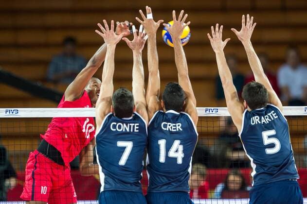 Wroclaw 31.08.2014 1 First phase of group A FIVB World Championships in mens volleyball 2014 game between Venezuela vs Argentina On the picture: Kervin Pinerua venezuela 10 Facundo Conte argentina 7 Pablo Crer argentina 14 Nicolas Uriarte argentina 5  140831_1SB9135