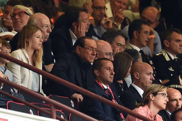 Mg Milano 31 08 2014 - campionato di calcio serie A AC Mailand vs Lazio Rom:: Silvio Berlusconi-Barbara Berlusconi-Adriano Galliani 
