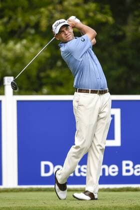 Aug. 31, 2014 - Norton, Massachusetts, USA - August 31, 2014 - Norton, Mass. - Bill Haas watches the flight of his ball down the 17th fairway during the third round of the PGA Golf Herren FedEx Cup playoffs, Deutsche Bank Championship, held at the Tournament Players Club in Norton Massachusetts. Eric Canha CSM Golf 2014: Deutsche Bank Championship AUG 31 - ZUMAc04