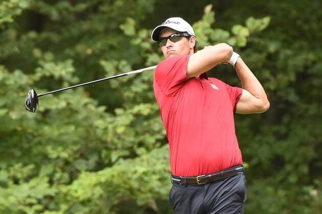 Aug. 31, 2014 - Norton, Massachusetts, USA - August 31, 2014 - Norton, Mass. - Adam Scott watches his ball s flight down the 5th fairway during the third round of the PGA Golf Herren FedEx Cup playoffs, Deutsche Bank Championship, held at the Tournament Players Club in Norton Massachusetts. Eric Canha CSM Golf 2014: Deutsche Bank Championship AUG 31 - ZUMAc04