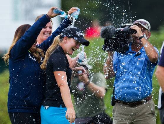 Aug. 31, 2014 - Portland, OR, USA - AUSTIN ERNST gets showered with water after winning the LPGA Golf Damen Portland Classic at Columbia Edgewater Country Club in Portland, OR on August 31, 2014. Sports News - Aug. 31, 2014  - ZUMAb13
