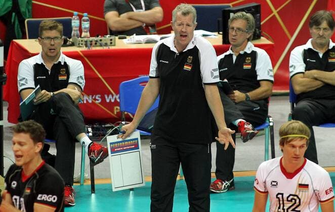 01.09.2014 Katowice(Poland) FIVB Men s Volleyball World Championship Brazil-Germany Pool D Vital Heynen (c) Germany head coach react during match : 