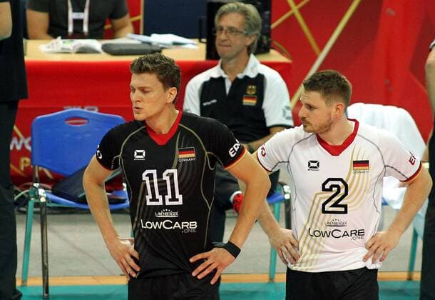 01.09.2014 Katowice(Poland) FIVB Men s Volleyball World Championship Brazil-Germany Pool D Lukas Kampa (L) with Markus Steuerwald (r) Germany during match : 