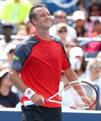 US Open 2014, USTA Billie Jean King National Tennis Center, Flushing Meadows, New York, ITF Grand Slam Tennis Tournament, Philipp Kohlschreiber (USA) reagiert enttaeuscht,Enttaeuschung,Frust,Emotion,Einzelbild,Halbkoerper,Hochformat,