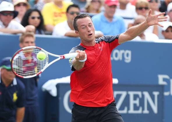 US Open 2014, USTA Billie Jean King National Tennis Center, Flushing Meadows, New York, ITF Grand Slam Tennis Tournament, Philipp Kohlschreiber (USA), Aktion,Einzelbild,Halbkoerper,Querformat,