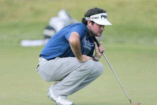 September 1, 2014: Bubba Watson lines up his putt on 8 during the Final Round of the Deutsche Bank Championship at TPC Boston in Norton, MA. GOLF: SEP 01 PGA Golf Herren - Deutsche Bank Championship - Final Round Icon19086650 EDITORIAL USE ONLY