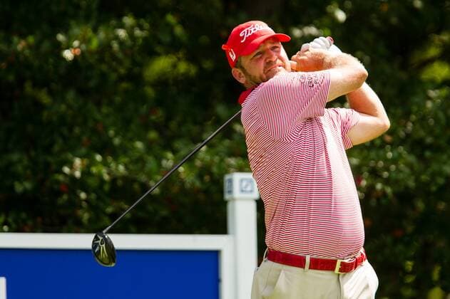 September 1, 2014: Jason Bohn hits his tee shot on 4 during the final round of the Deutsche Bank Championship at TPC Boston in Norton, MA. GOLF: SEP 01 PGA Golf Herren - Deutsche Bank Championship - Final Round Icon19086656 EDITORIAL USE ONLY
