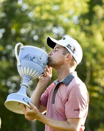 Sept. 1, 2014 - Norton, Massachusetts, USA - September 1, 2014 - Norton, Mass. - Chris Kirk kisses the winners cup after winning the PGA Golf Herren Deutsche Bank Championship, held at the Tournament Players Club in Norton Massachusetts. Eric Canha CSM Golf 2014: Deutsche Bank Championship SEP 01 - ZUMAc04