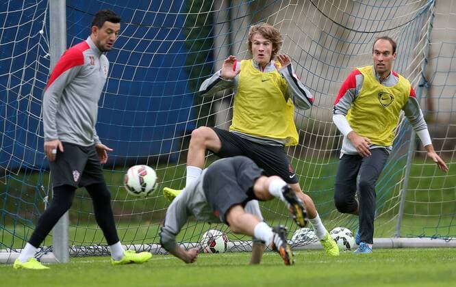 CRO football team training - Zagreb, Croatia 02.09.2014., Zagreb, Croatia - Training of Croatian national football team in extra field Hitrec Kacijan. Tin Jedvaj, Danijel Subasic  IgorxKralj PIXSELL