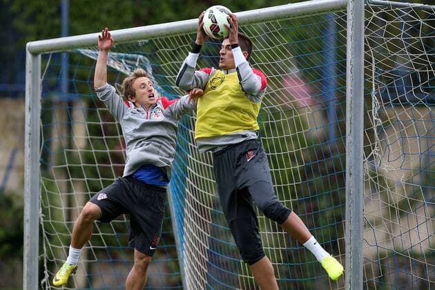 CRO football team training - Zagreb, Croatia 02.09.2014., Zagreb, Croatia - Training of Croatian national football team in extra field Hitrec Kacijan. Lovre Kalinic, Luka Modric  IgorxKralj PIXSELL