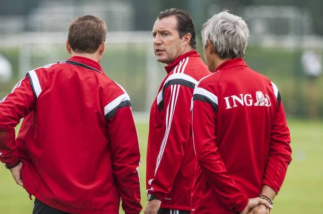 Anderlecht , Belgium September 02 2014 Football Belgian Red Devils Training Red Devils in Neerpede On this picture : Marc Wilmots MichelxGouverneur 