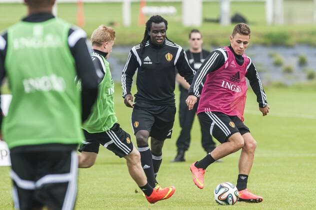 Anderlecht , Belgium September 02 2014 Football Belgian Red Devils Training Red Devils in Neerpede On this picture : Kevin De Bruyne Jordan Lukaku Thorgan Hazard MichelxGouverneur 