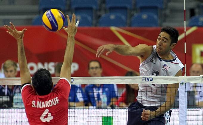 02.09.2014 Krakow(Poland) FIVB Men s Volleyball World Championship USA-Iran preliminary round Taylor Sander(r) USA : 
