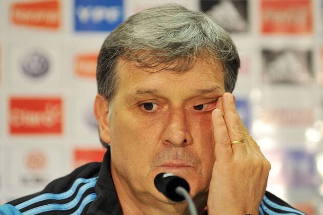 Argentinien Pressekonferenz --- Fussball --- International --- 02.09.2014 Gerardo Daniel Tata Martino (Trainer Argentinien), Enttäuschung, Enttäuschung, Mimik, Gestik, Portrait, Querformat