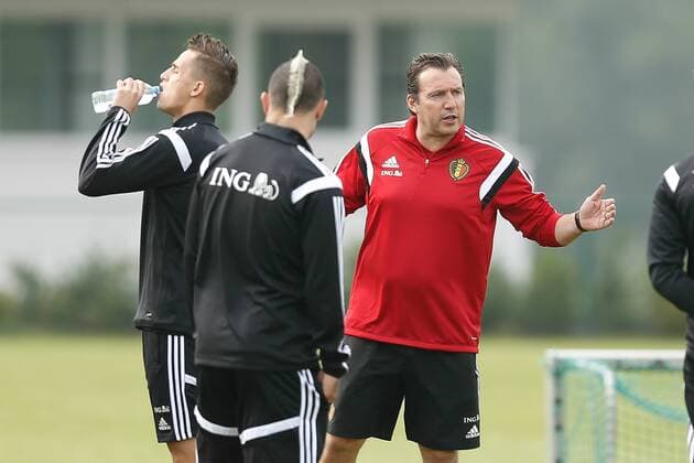 - BRUSSELS, BELGIUM: Belgium s head coach Marc Wilmots pictured during a training session of Belgian national soccer team Red Devils, Wednesday 03 September 2014, in Brussels. Tomorrow Belgium will play a friendly match against the Australian national soccer team. BRUNOxFAHY  premiumd 20178928