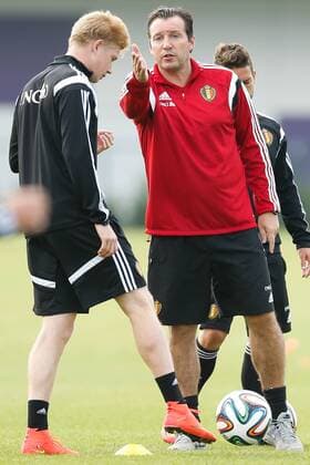 - BRUSSELS, BELGIUM: Belgium s Kevin De Bruyne and Belgium s head coach Marc Wilmots pictured during a training session of Belgian national soccer team Red Devils, Wednesday 03 September 2014, in Brussels. Tomorrow Belgium will play a friendly match against the Australian national soccer team. BRUNOxFAHY  premiumd 20178940