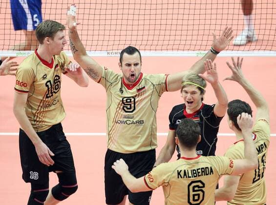 03.09.2014 - Katowice . Volleyball WM 2014: Gruppe B: Kuba (blau) vs Deutschland: Max GÜNTHÖR , Georg Grozer.  140903DAM001