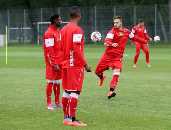 SOCCER - UEFA EURO 2016 quali, AUT vs SWE, preview VIENNA,AUSTRIA,03.SEP.14 - SOCCER - UEFA European Championship 2016, qualification, ÖFB international match, Austria vs Sweden, preview, training national team AUT. Image shows David Alaba, Rubin Okotie and Marko Arnautovic (AUT).