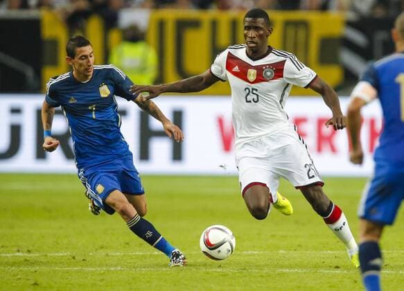 Antonio RÜDIGER DFB25 Zweikampf , Aktion um den Ball gegen Angel DI MARIA AG7, Aktion, Zweikampf, Spielszene, Tackling, Ball DEUTSCHLAND - ARGENTINIEN ( 2-4 ) Freundschaftsspiel, friendly match, Deutsche Fussball Nationalmannschaft, DFB am 03.09.2014 in Düsseldorf.