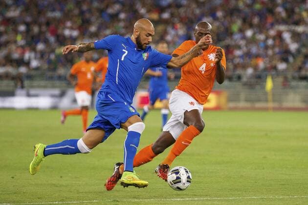 (L-R) Simone Zaza of Italy, Bruno Martins Indi of Holland during the friendly match between Italy and The Netherlands on September 4, 2014 at Stadio San Nicola in Bari, Italy. Italy v Netherlands International Friendly 2014 2015 xVIxxIVx 2603878