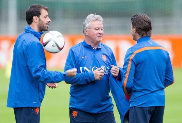 05.09.2014, Sportzentrum, Seefeld, AUT, FS Vorbereitung, Trainingslager, Niederlaendisches Nationalteam, im Bild v.l. Co-Trainer Ruud van Nistelrooy, Trainer Guus Hiddink Netherlands national soccer team head coach Guus Hiddink ( R ) an his co coach Ruud van Nistelrooy (L) during a training session of the national footballteam of Netherlands in preparation for the upcoming EURO 2016 qualifying match against Czech Republic on 09. Spetember 2014 in Prague, at the trainingsground Sportzentrum in Seefeld, Austria on 2014 09 05. EP_Gro