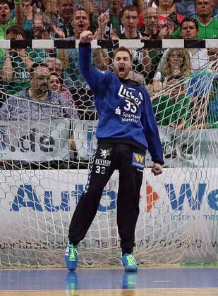 05.09.2014, xovx, Handball HBL, HSG Wetzlar - THW Kiel, Jubel bei Andreas Wolff (HSG Wetzlar), Freisteller.