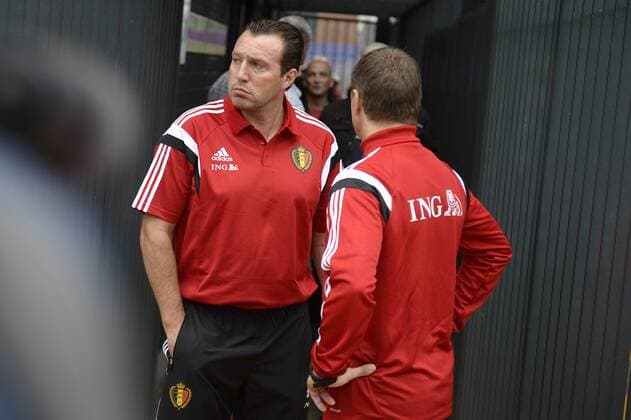 - OOSTENDE, BELGIUM: Belgium s head coach Marc Wilmots and Belgium s assistant coach Vital Borkelmans pictured before a training session of Belgian national soccer team Red Devils, Saturday 06 September 2014, in Oostende. YORICKxJANSENS  premiumd 04309146