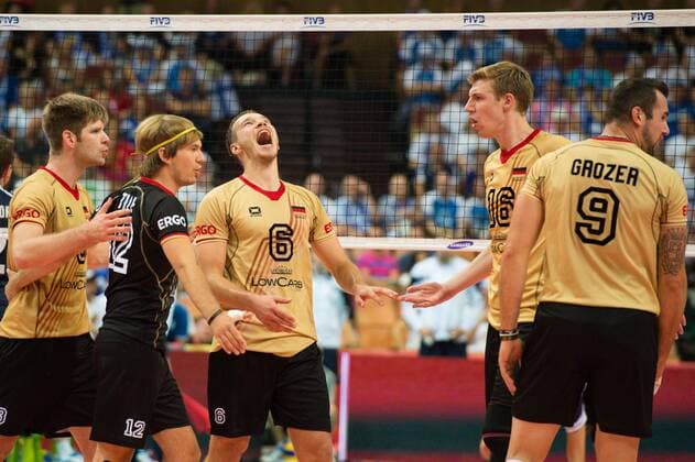 06.09.2014, Spodek, Kattowitz Volleyball, FIVB Volleyball Men s World Championship 2014, Deutschland (GER) vs. Finnland (FIN) Jubel Sebastian Schwarz ( 3 GER), Ferdinand Tille ( 12 GER), Denis Kaliberda ( 6 GER), Max Günthör Guenthoer ( 16 GER), Georg György Gyoergy Grozer ( 9 GER)