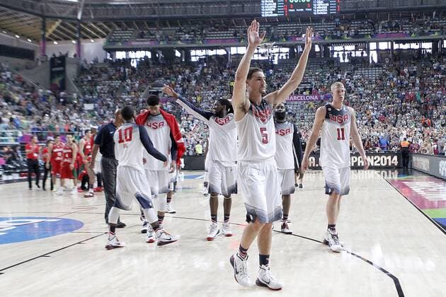 USA s players celebrate the victory in the 2014 FIBA Basketball World Cup Round of 16 match.September 6,2014.  (20140906145)