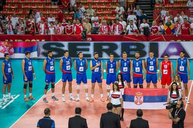 Wroclaw 06.09.2014 Century Hall st. Wystawowa 1 First phase of group A FIVB World Championships in mens volleyball 2014 game between, On the picture: Serbia presentation  140906_2SB0627