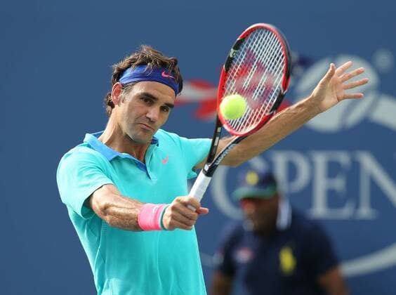 US Open 2014, USTA Billie Jean King National Tennis Center, Flushing Meadows, New York,ITF Grand Slam Tennis Tournament, Semi Finale,Herren, Roger Federer (SUI),Aktion,Einzelbild, ,Querformat,